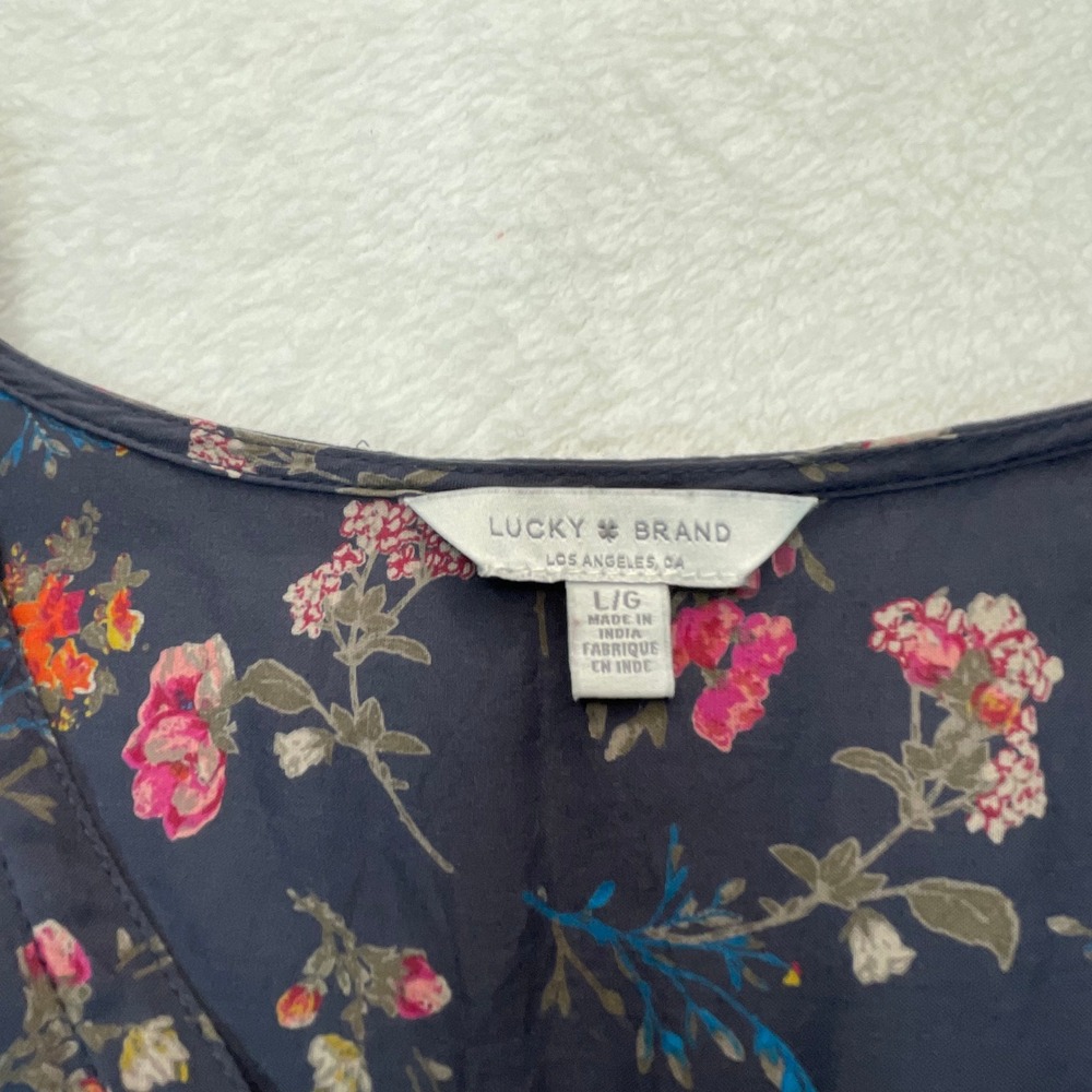 Lucky Brand Women L Top Prairie Boho Rodeo Floral Art Cottagecore Goblin Peasant - Picture 4 of 12